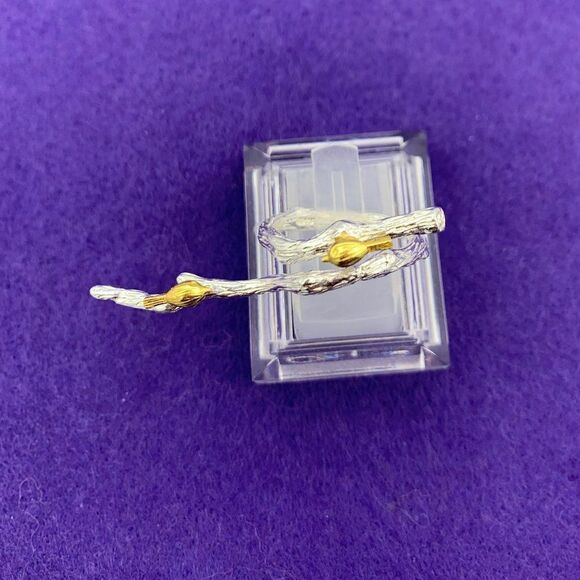NWOT, solid sterling 925 silver with 18 K gold vermeil accents, birds on branch - Picture 3 of 12